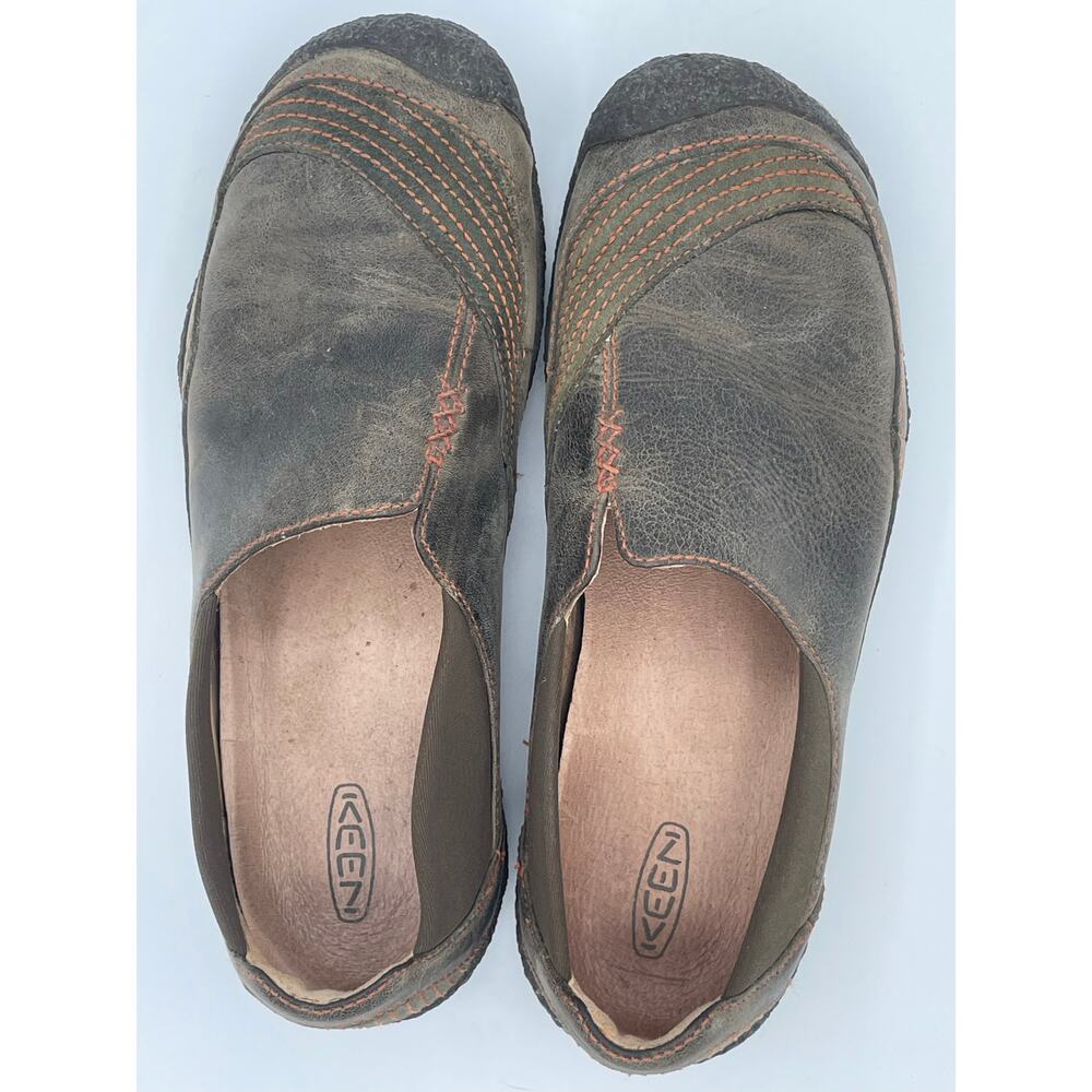KEEN Women’s Slip On Leather Comfort Shoes Brown Orange Stitch Casual Loafers 9 - Picture 3 of 7